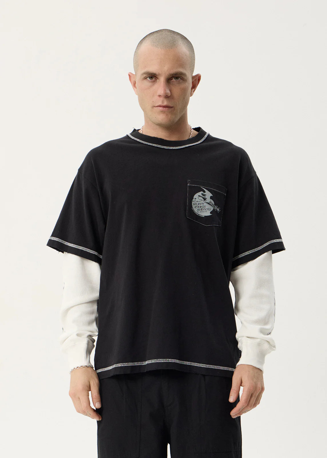 Heavy Parts - Layered Waffle Long Sleeve Tee - Stone Black
