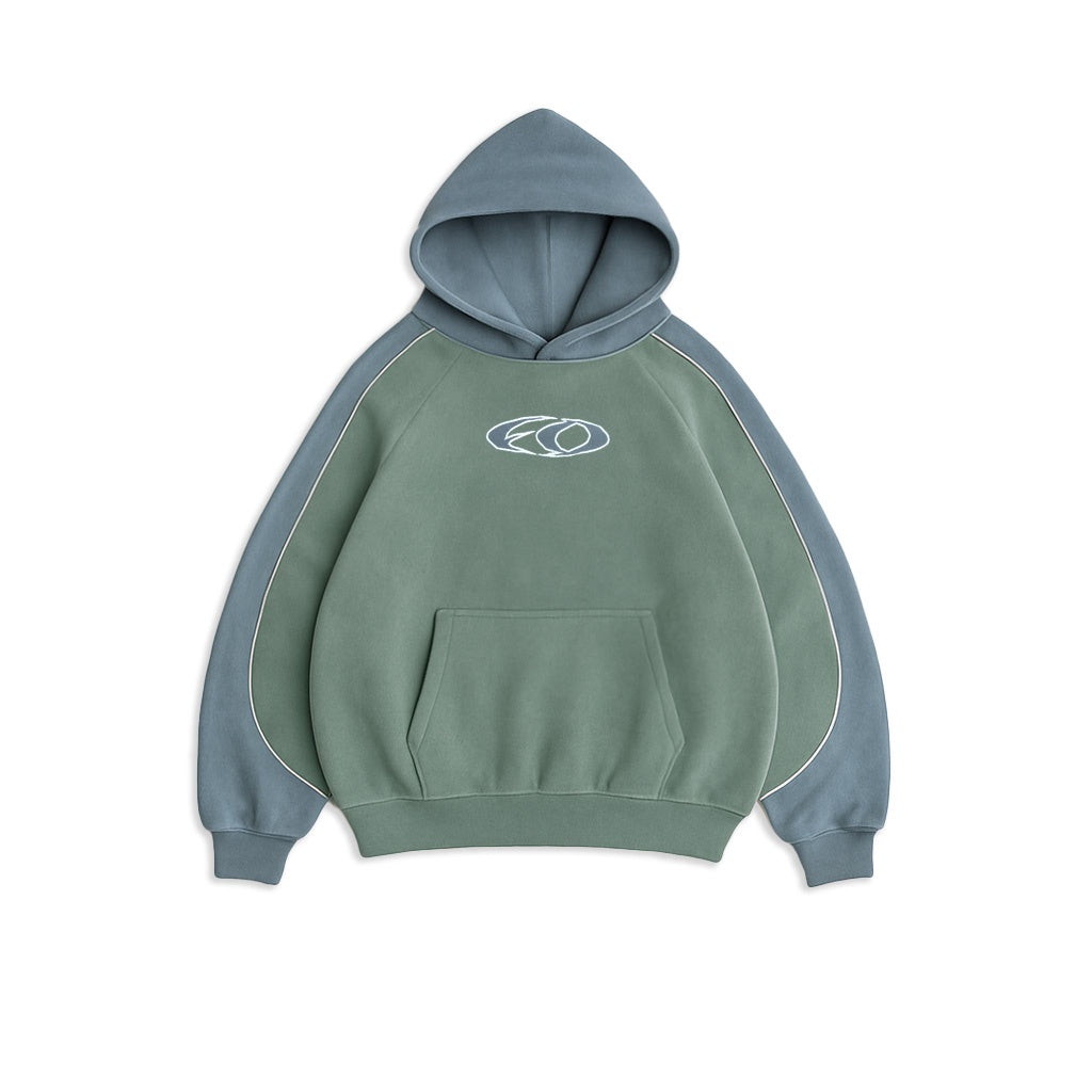 Friends Of 'FO' Panel Hoody - Washed Green / Blue
