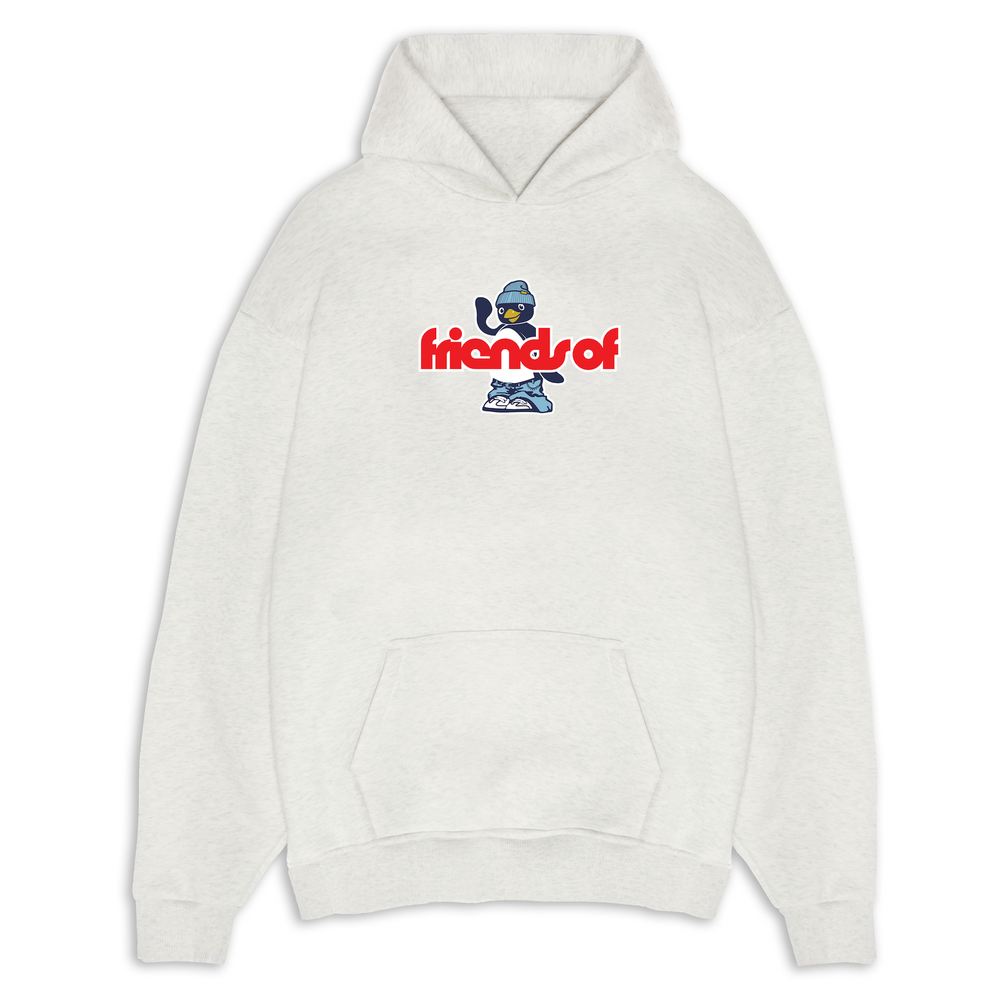 Friends Of 'Little Penguin' Hoody - Light Grey Marle/Red
