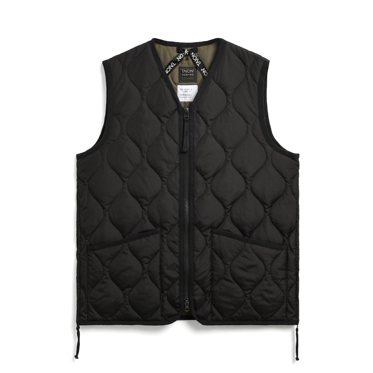 Military V-Neck Down Vest - Black