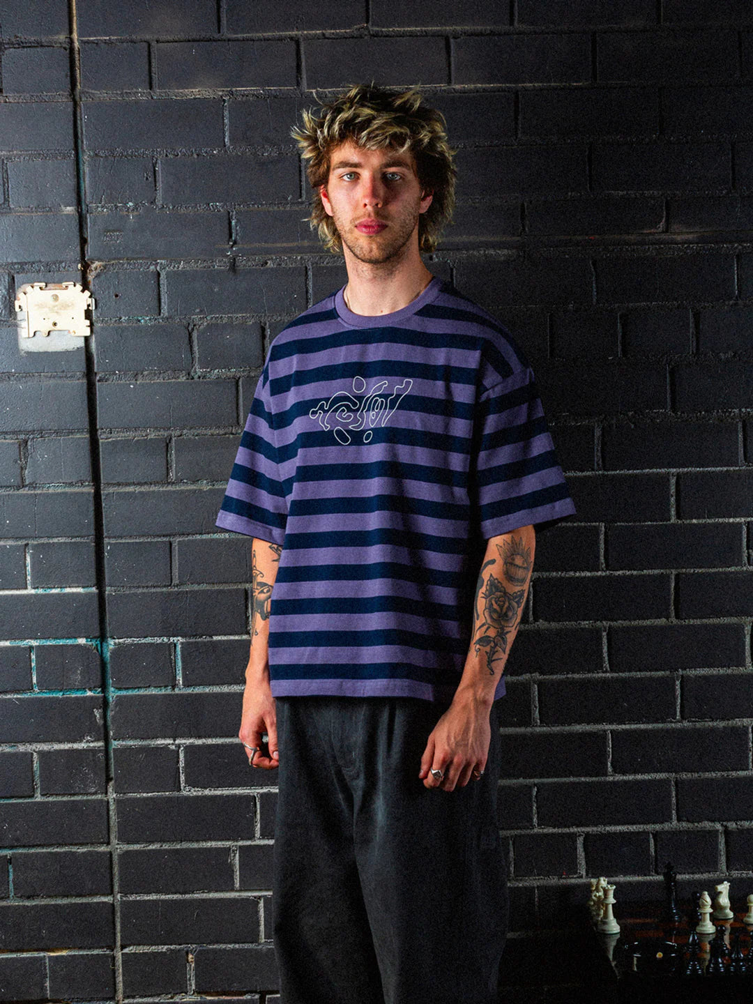 Jigsaw Striped Tee - Purple Navy