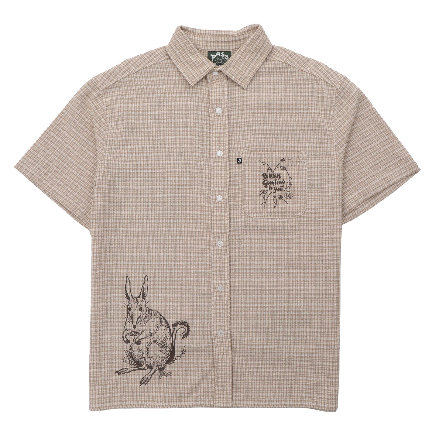 Bush Greetings Workers Check Shirt SS - Tan