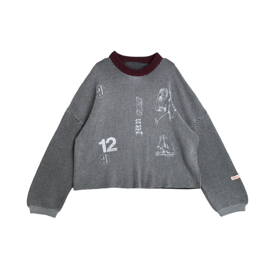 Brief Moment Two Tone Rib Knit - Grey/Burgundy