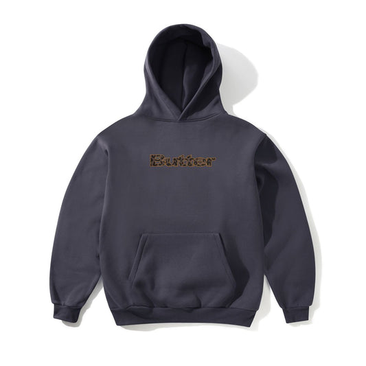 Leopard Print Logo Pullover Hood - Lead Blue