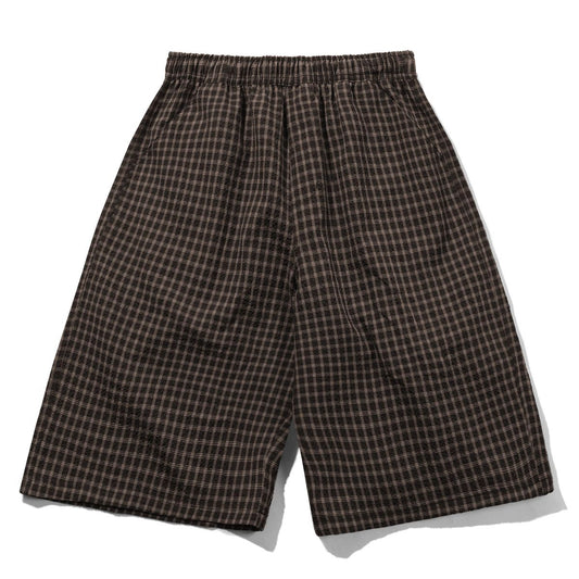 Loose Shorts - Brown Seersucker Plaid