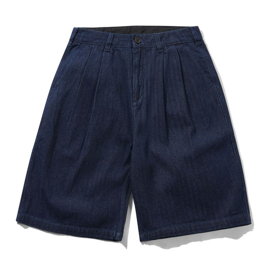 Pleated Shorts - Herringbone Denim
