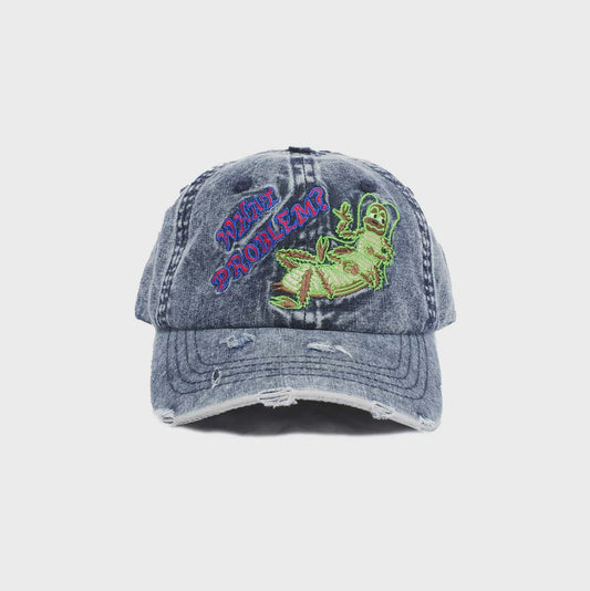 What Problem 6 Panel Cap - Distressed Denim