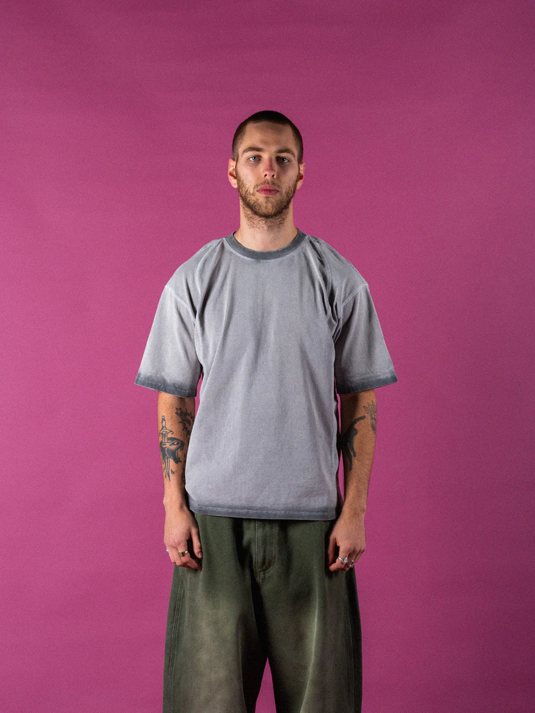 Overlock Enzyme Wash Tee - Grey