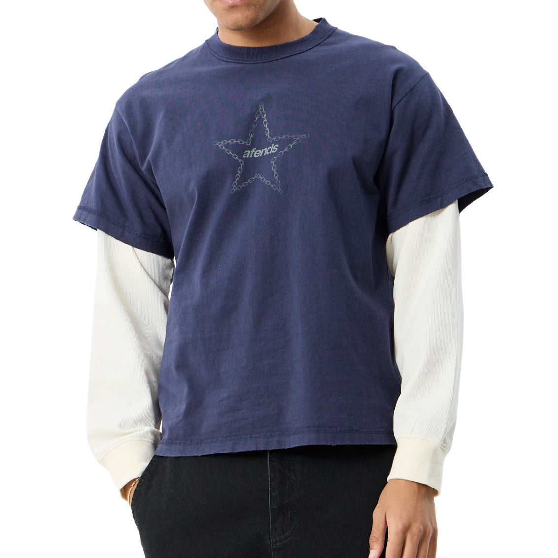 Chains Heavyweight Layered Waffle L/S Tee - Washed Deep Sea