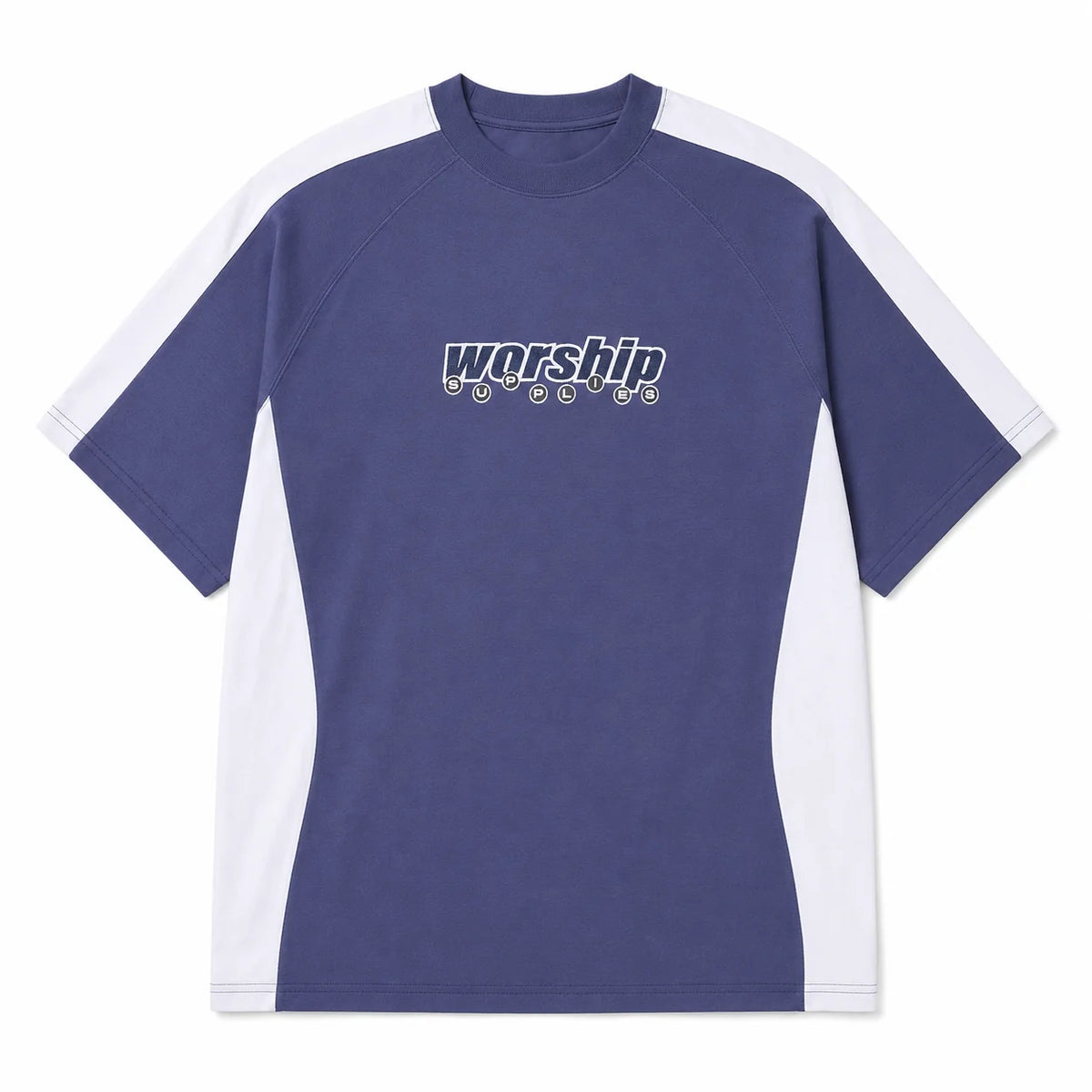 Line Stepper Box Crop Raglan Tee - Crown Blue