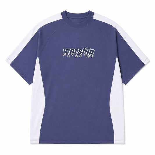 Line Stepper Box Crop Raglan Tee - Crown Blue