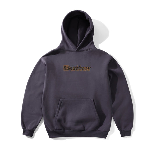 Leopard Print Logo Pullover Hood - Lead Blue