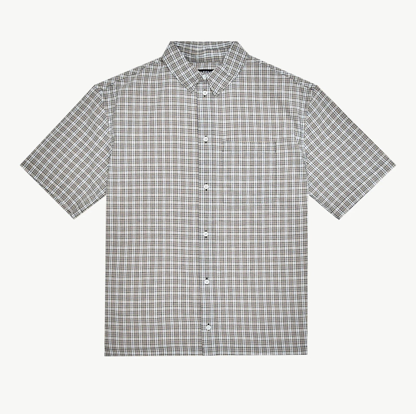 Drew Organic Seersucker Short Sleeve Shirt - Taupe Check