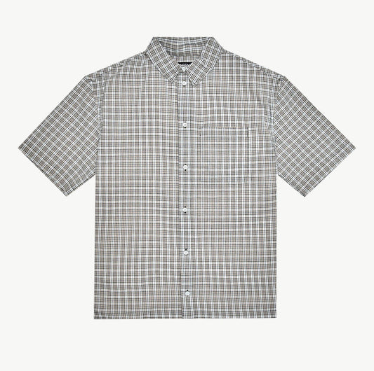 Drew Organic Seersucker Short Sleeve Shirt - Taupe Check