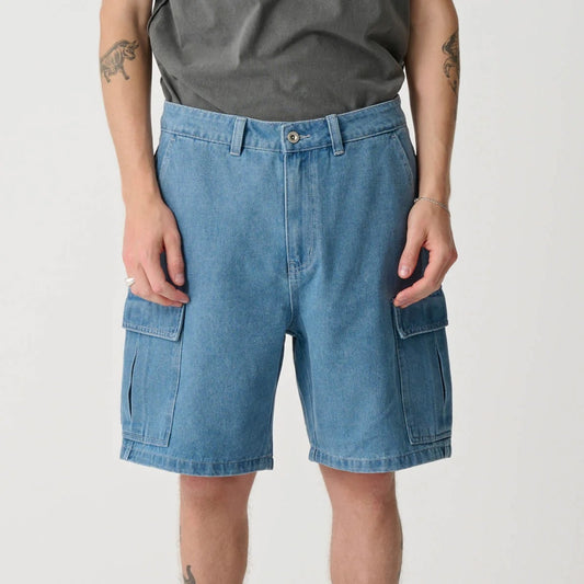 Beach Metall Cargo Short - Mid Blue Denim