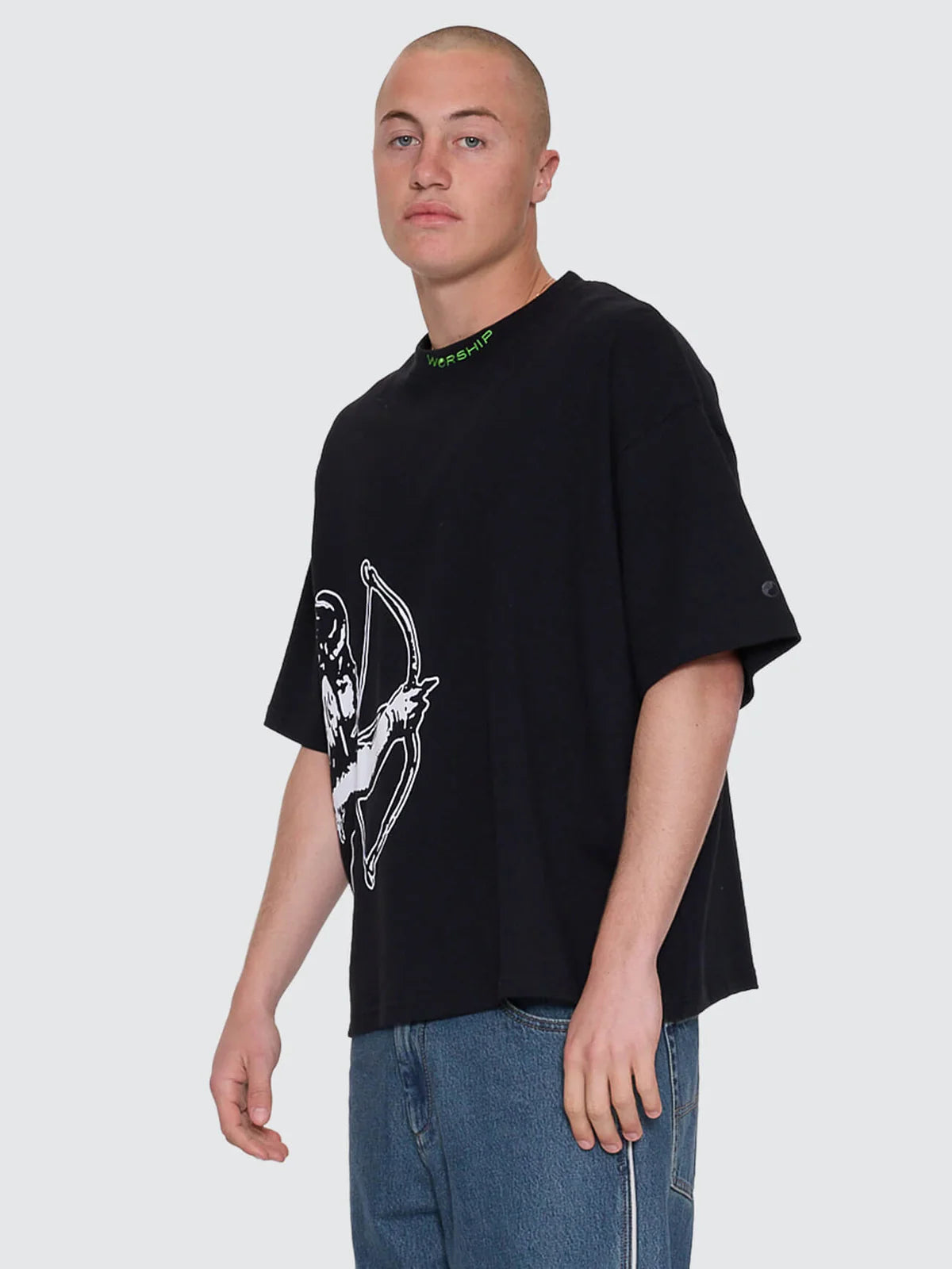 Cherub Box Fit Cropped Tee - Black