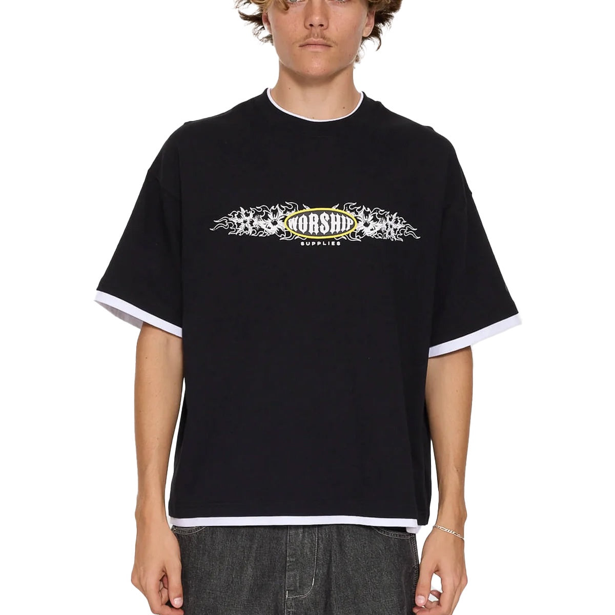 Tropic Reign Box Crop Layer Tee - Black