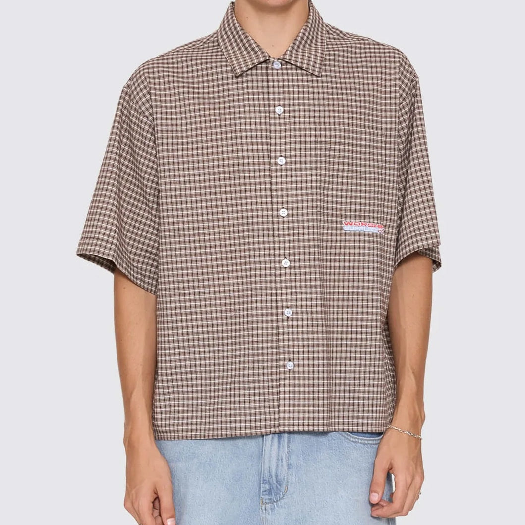 Globo Box Crop Short Sleeve Shirt - Brown