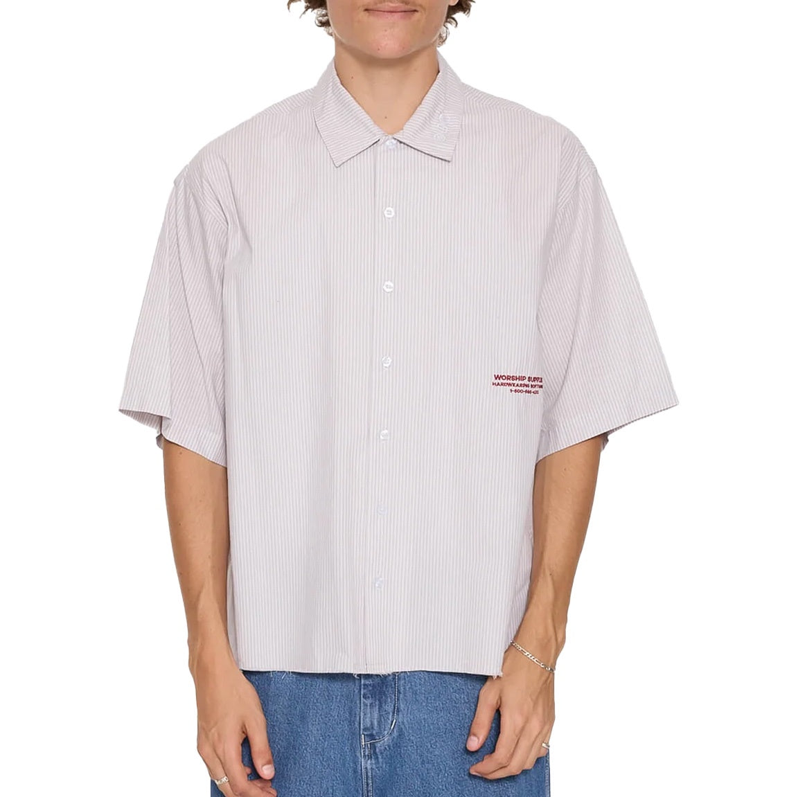 Data Point Box Crop Short Sleeve Shirt - Vapour Grey