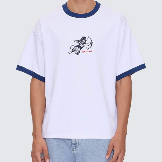 Cherub Oversize Ringer Tee - White