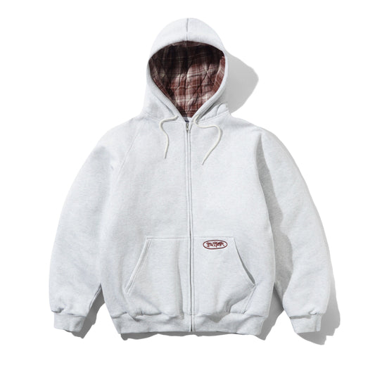 Plaid Lined Zip-Thru Hood - Ash