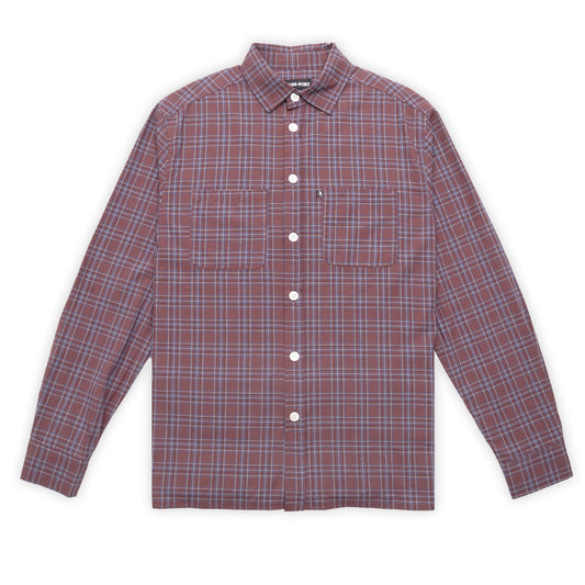 Workers Check Shirt Long Sleeve - Burgundy/Navy