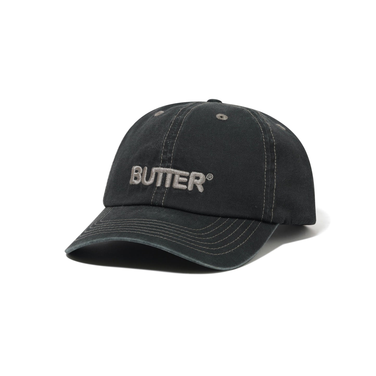 Rounded Logo 6 Panel Cap - Washed Black