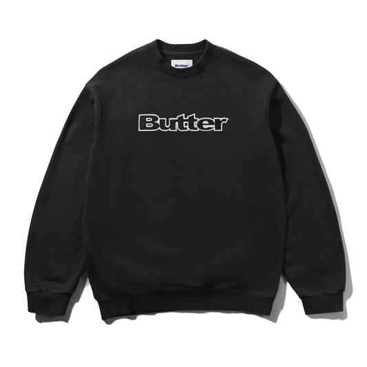 Satin Applique Logo Crewneck - Black