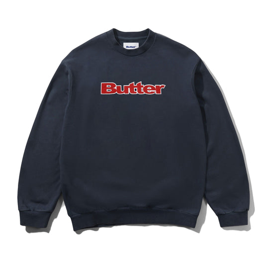 Satin Applique Logo Crewneck - Navy