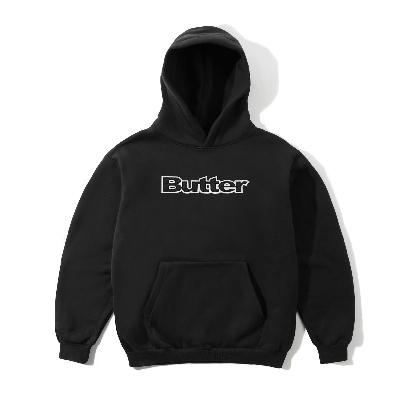 Satin Logo Applique Pullover Hood - Black