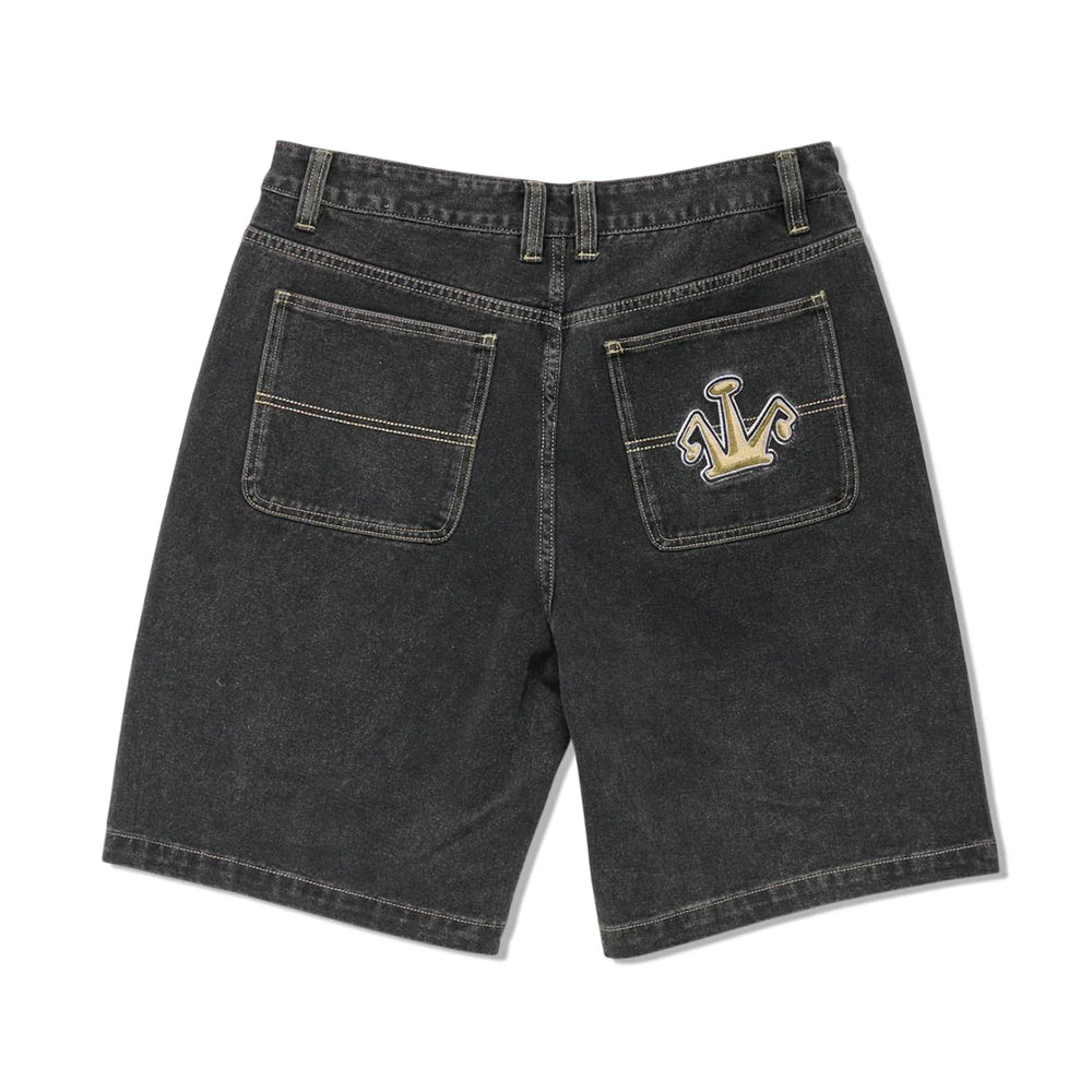 Folded Crown Bull Denim Short - Double Dye Black