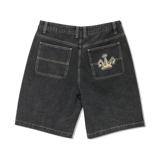 Folded Crown Bull Denim Short - Double Dye Black