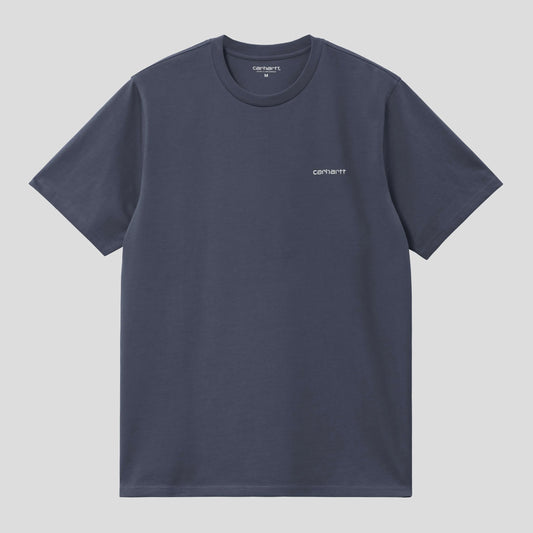 S/S Embroidered Script T-Shirt - Air Force Blue/White