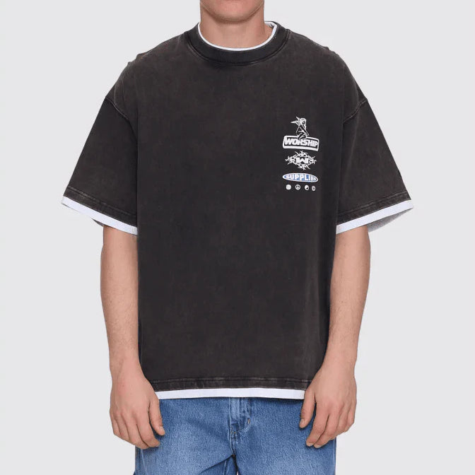 Is This It Box Fit Cropped Layer Tee - Washed Black