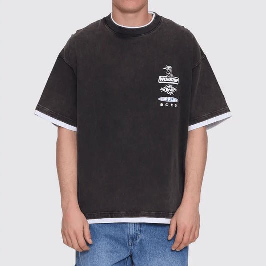 Is This It Box Fit Cropped Layer Tee - Washed Black