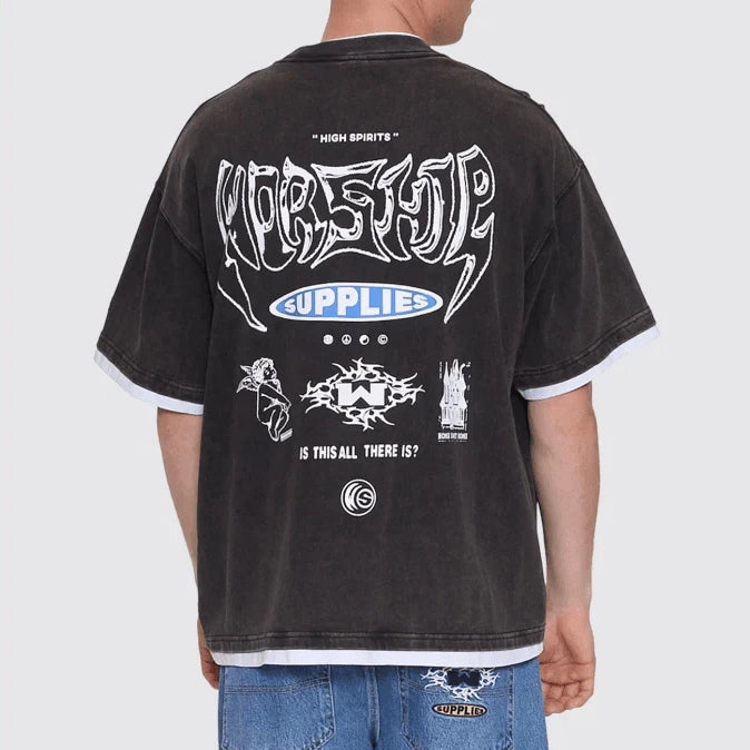 Is This It Box Fit Cropped Layer Tee - Washed Black
