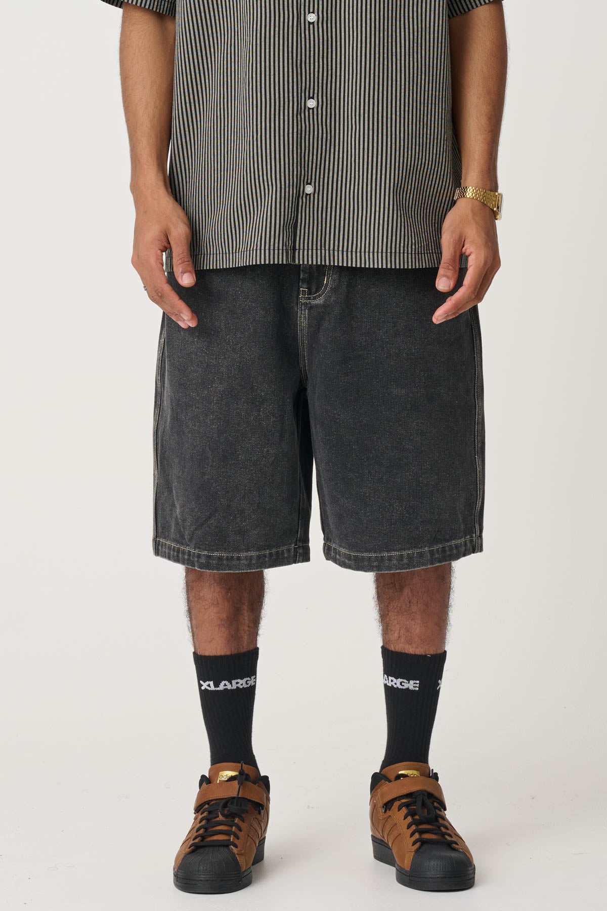 Folded Crown Bull Denim Short - Double Dye Black