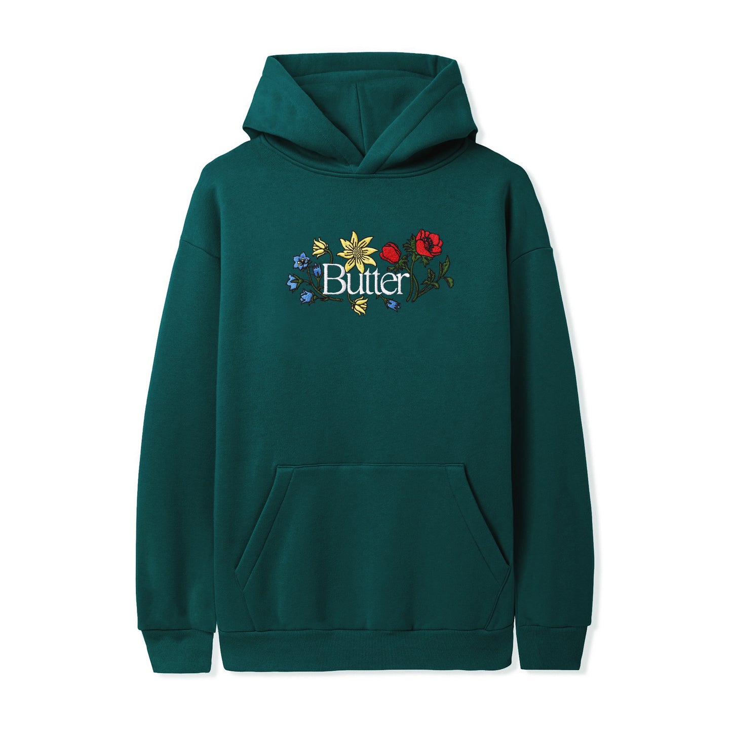 Floral Embroidered Pullover Hoodie - Pine